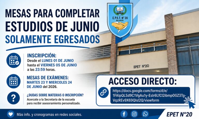 Inscripciones a Mesas para completar Estudios de JUNIO del 2026